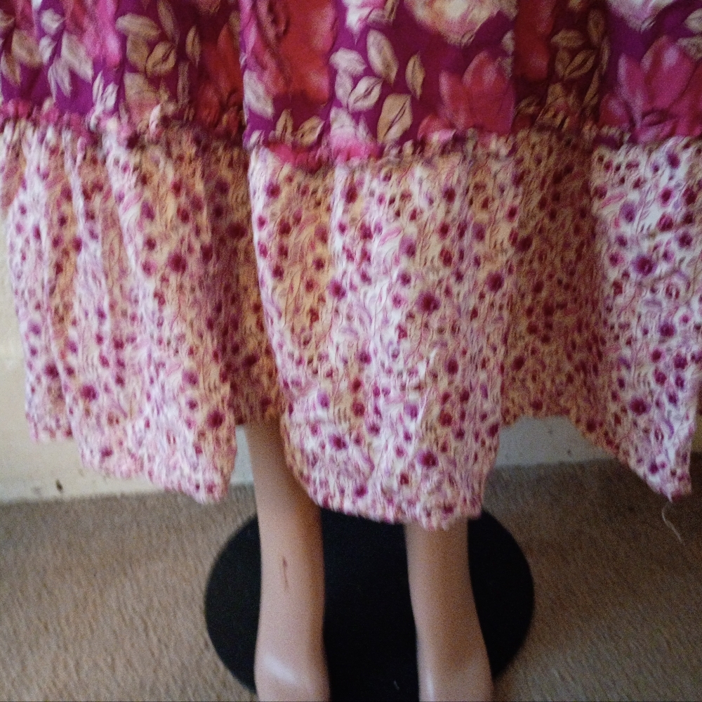 Free People Floral Pink Long Maxi Skirt S 4 6 Tiered Ruffle Boho - Picture 7 of 9